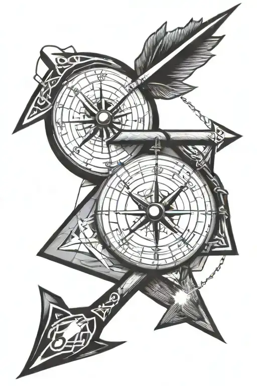 Navigator's Arrow and Compass combined tattoo design idea