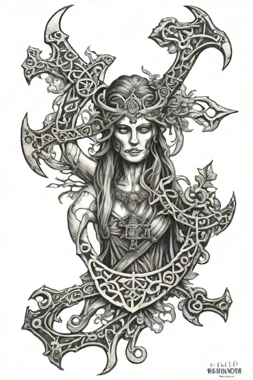 ancient Slavic runes goddess of death madder tattoo design idea