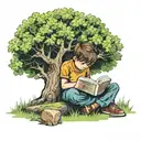 a little boy sitting under a big tree reading the bible tattoo design idea