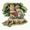 a little boy sitting under a big tree reading the bible tattoo design idea