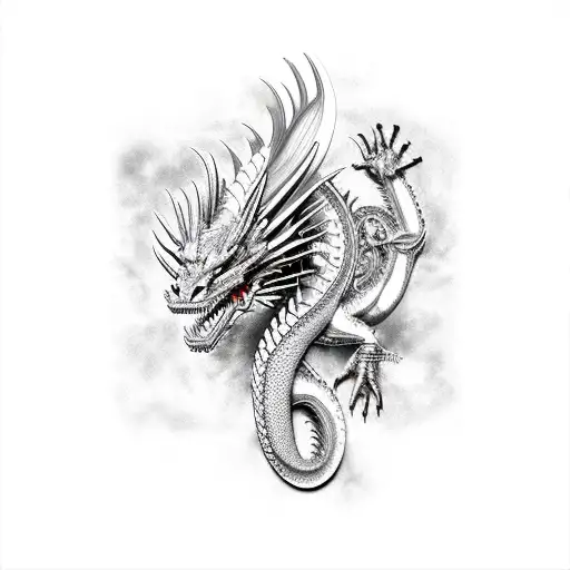 Dragon,Realistic, Mechanical, Cyberpunk, HD, Super Detailed tattoo design idea