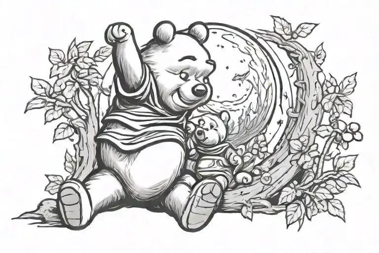 Winnie the Pooh looking at the moon tattoo design idea