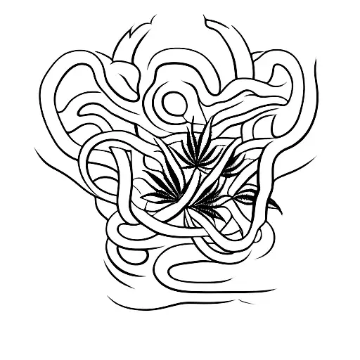 A cannabis plant intertwined with a snake, representing the client's love for both nature and unique creatures tattoo design idea