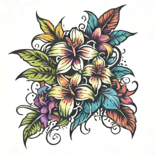 tropical flowers tattoo design idea