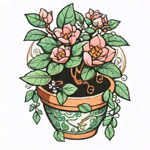 potted jade plant tattoo design idea