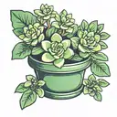 potted jade plant (crassula ovata) tattoo design idea