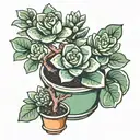 potted jade plant (crassula ovata) tattoo design idea