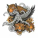 machine crow, rune octopus, cosmic tiger tattoo design idea