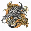 machine crow, rune octopus, cosmic tiger tattoo design idea