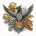 machine crow, rune octopus, cosmic tiger tattoo design idea