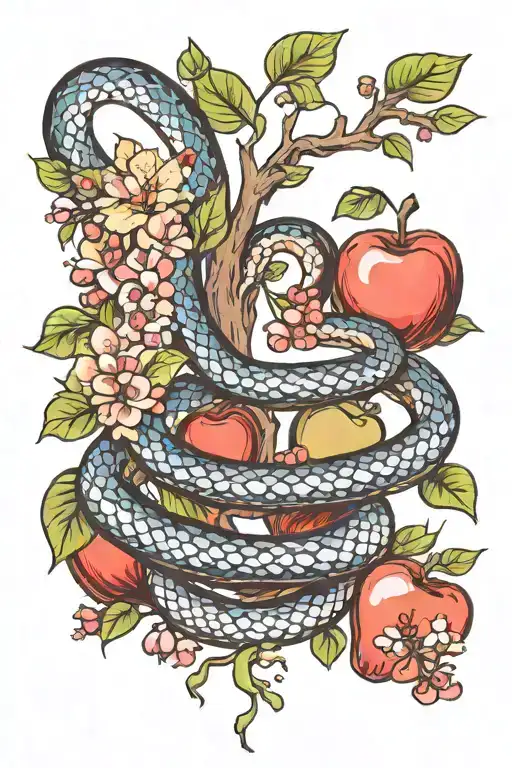 snake and apple tree tattoo design idea