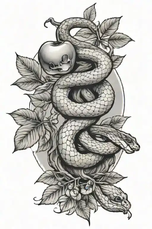 snake and apple tree tattoo design idea