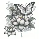 lotus and butterfly emerging tattoo design idea