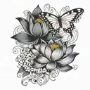 lotus and butterfly emerging tattoo design idea