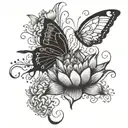 lotus and butterfly emerging tattoo design idea