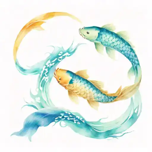 two  koi fish swimming in circle tattoo design idea