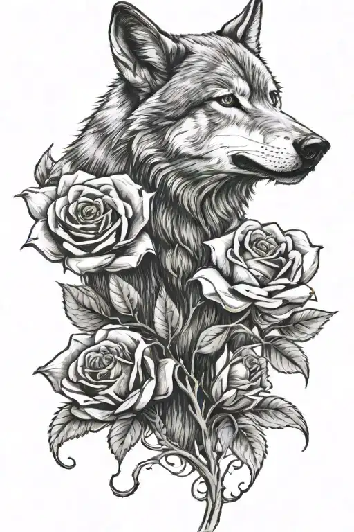 wolf wrapped in a rose  tattoo design idea