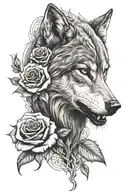 wolf wrapped in a rose  tattoo design idea