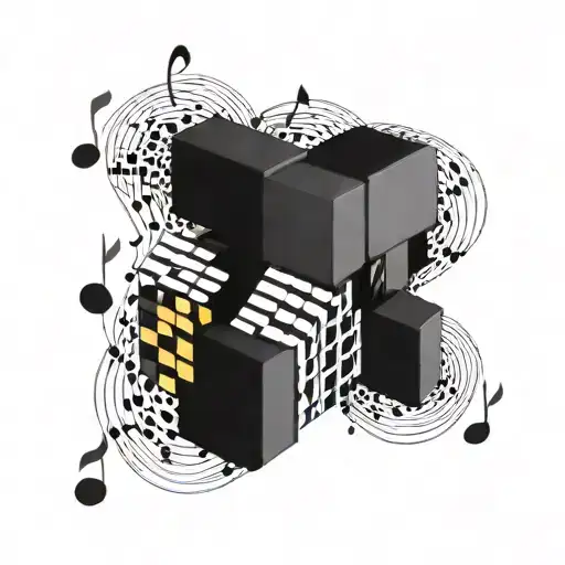 A geometric Rubik's cube design with musical notes intertwined, symbolizing the harmony between music and logic tattoo design idea