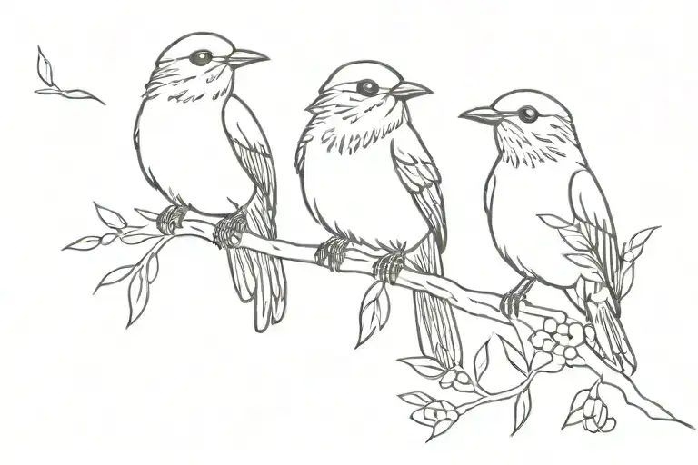 three little birds resting on a flores branch tattoo design idea