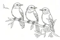 three little birds resting on a flores branch tattoo design idea