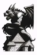 A gargoyle sits on the roof of a gothic castle tattoo design idea