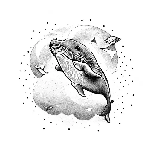 whale with a disco ball tattoo design idea
