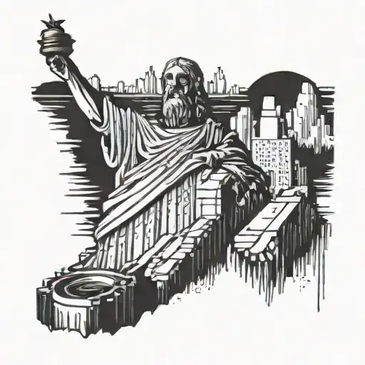 Incorporate the Rio Jesus statue into a city skyline tattoo design tattoo design idea