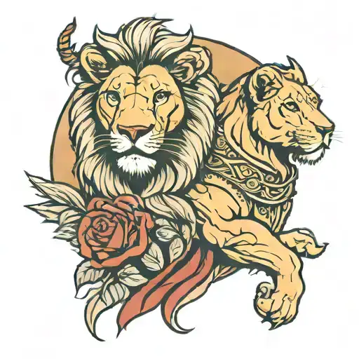 Caesar and lion tattoo design idea