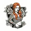 curvy redhead wearing only a tshirt  tattoo design idea