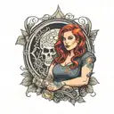 curvy redhead wearing only a tshirt  tattoo design idea