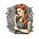 curvy redhead wearing only a tshirt  tattoo design idea