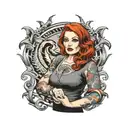 curvy redhead wearing only a tshirt  tattoo design idea