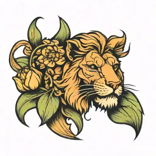 Dutch lion over a tulip flower tattoo design idea