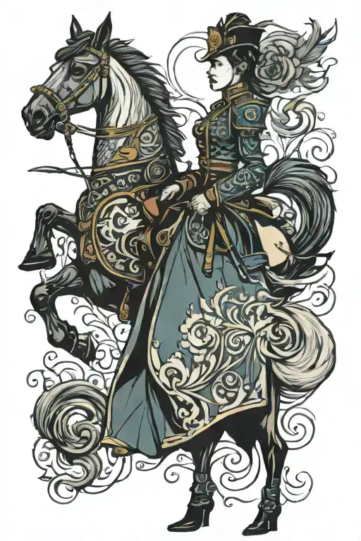 hussar girl standing tattoo design idea