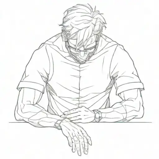 Design a minimalist tattoo of a Kojima-inspired character in a prayer pose tattoo design idea