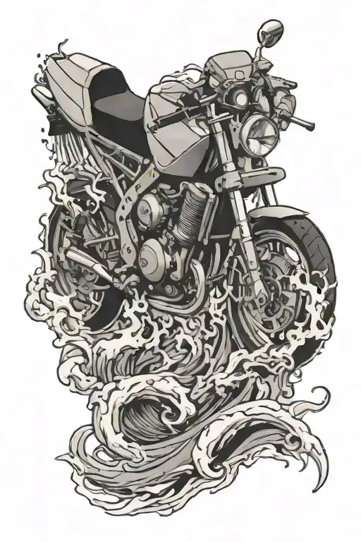 sea waves crashing in the background and anchor intertwined racing bike yamaha r6 tattoo design idea