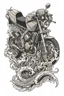 sea waves crashing in the background and anchor intertwined racing bike yamaha r6 tattoo design idea