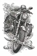 sea waves crashing in the background and anchor intertwined racing bike yamaha r6 tattoo design idea