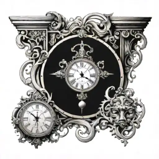 gods and time clock tattoo design idea