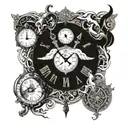 gods and time clock tattoo design idea