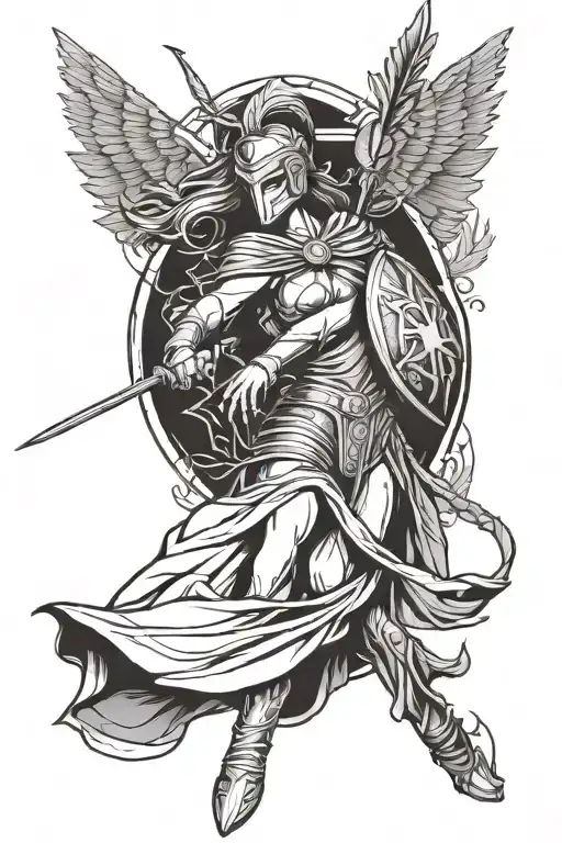 female spartan with wings and spear  tattoo design idea