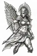 female spartan with wings and spear  tattoo design idea
