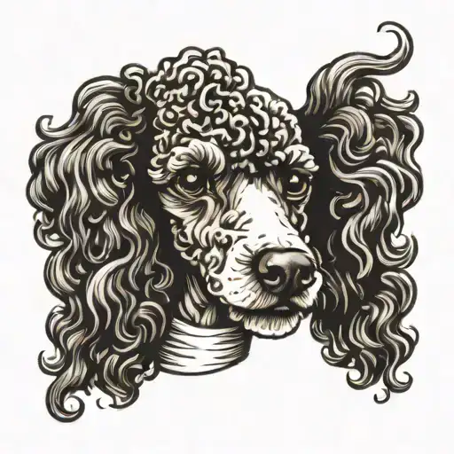 poodle dog mix black with white patch on face tattoo design idea