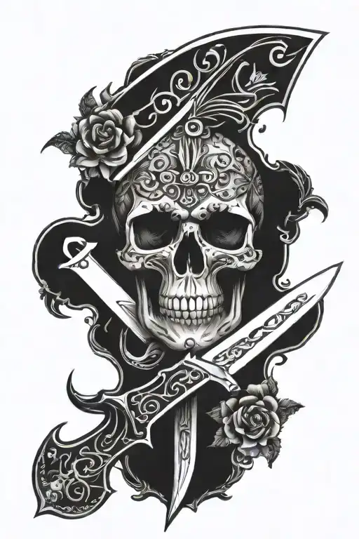 Skull Knife blade decorated tattoo design idea