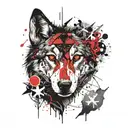 half wolf face and half compass tattoo design idea