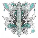 Dragonslayer sword with white falcon tattoo design idea