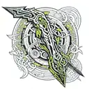 Dragonslayer sword with white falcon tattoo design idea