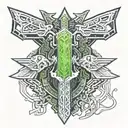 Dragonslayer sword with white falcon tattoo design idea