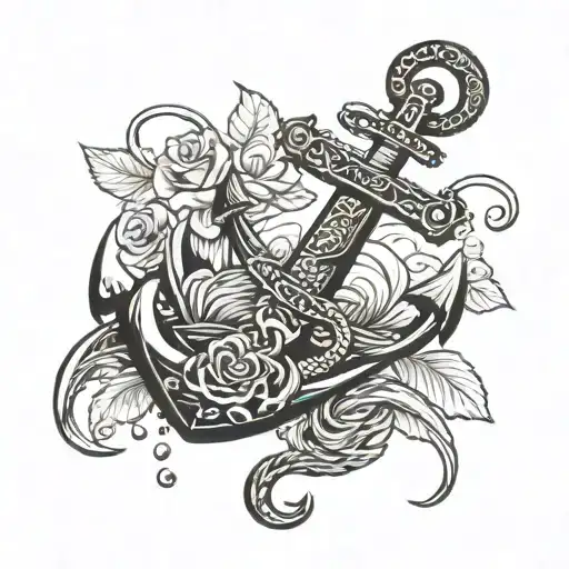 anchor boat wine tattoo design idea